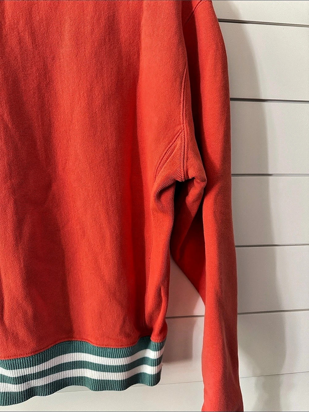 Champion Reverse Weave Script Logo Striped Rib Crewneck Sweatshirt Medium - Picture 7 of 7